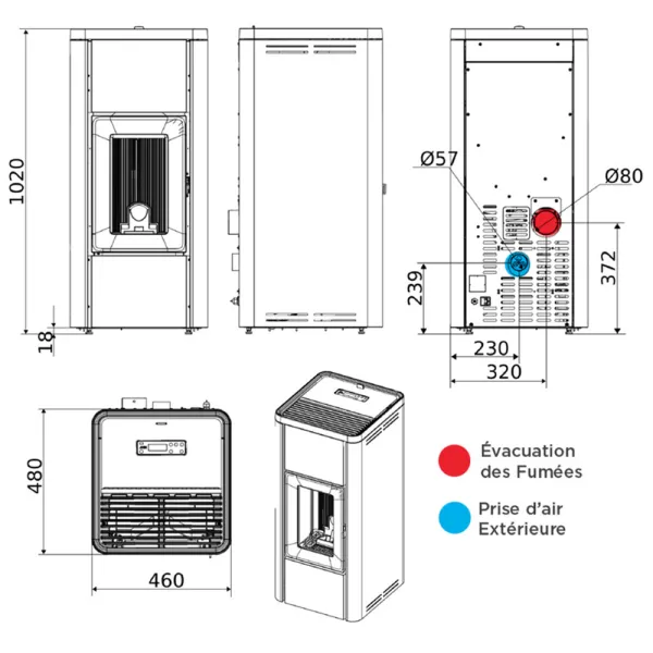 Poêle à pellets pas cher MCZ modèle Mida Air 8 R 5S WiFi Puissance 8kW