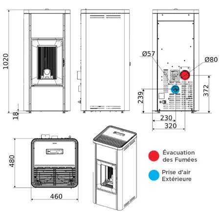 Poêle à pellets pas cher MCZ modèle Mida Air 8 R 5S WiFi Puissance 8kW