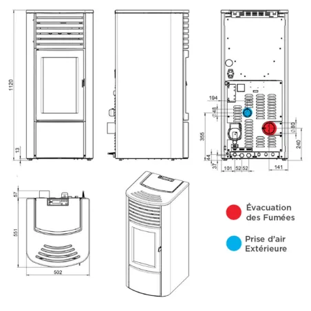 Poêle à granulés MCZ Clio Hydro 16 R WiFi Puissance 16kW Sortie Fumée Postérieure