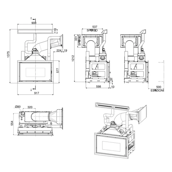 Cheminée à granulés canalisable MCZ Vivo 90 Comfort Air 11 Puissance 10.8kW Sortie Fumée Supérieure