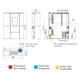 Poêle à granulés canalisable Edilkamin Tratto 9+ Coax Puissance 9kW Sortie Fumée Supérieure Ø8 cm 2