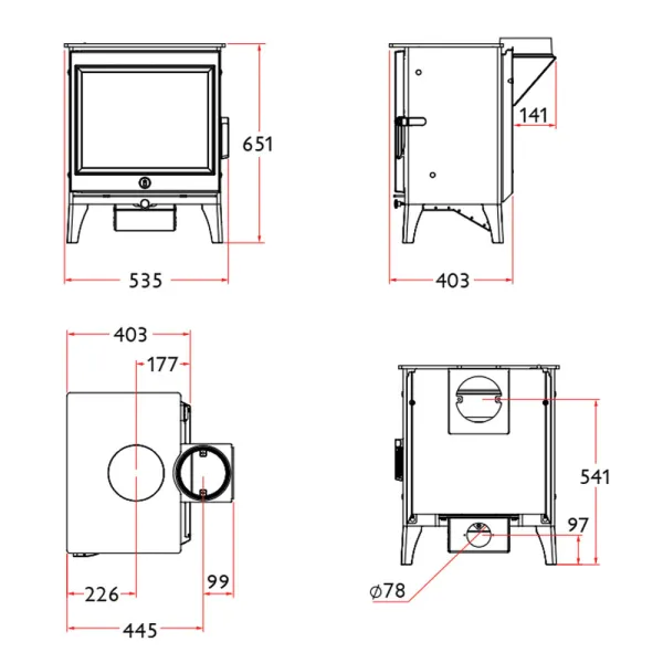 Poêle à bois Charnwood Cranmore 7 Puissance 7kW Sortie Fumée Postérieure ou Supérieure