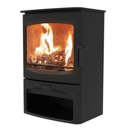 Poêle à bois Charnwood Aire 7 avec porte bûche Puissance 7kW Sortie Fumée Postérieure ou Supérieure