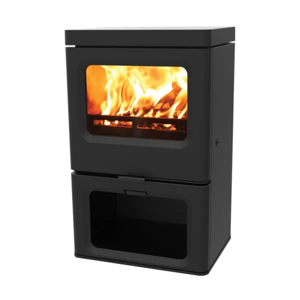 Poêle à bois Charnwood Skye 5 avec porte bûche Puissance 5kW Sortie Fumée Postérieure ou Supérieure