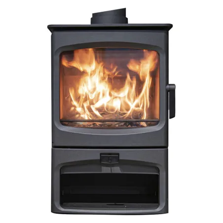 Poêle à bois Charnwood Aire 7 avec porte bûche Puissance 7kW Sortie Fumée Postérieure ou Supérieure