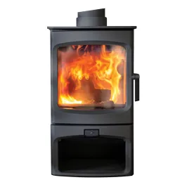 Poêle à bois Charnwood Aire E-500 avec porte bûche Puissance 5kW Sortie Fumée Postérieure ou Supérieure