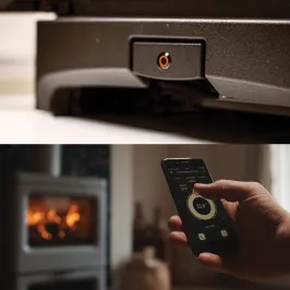Poêle à bois Charnwood Aire E-700 avec porte bûche Puissance 7kW Sortie Fumée Postérieure ou Supérieure 2