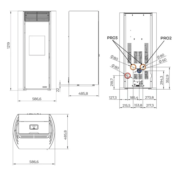 Poêle à granulés étanche Palazzetti Ecofire Clelia TC 9 Puissance 9.3kW Sortie Fumée Postérieure