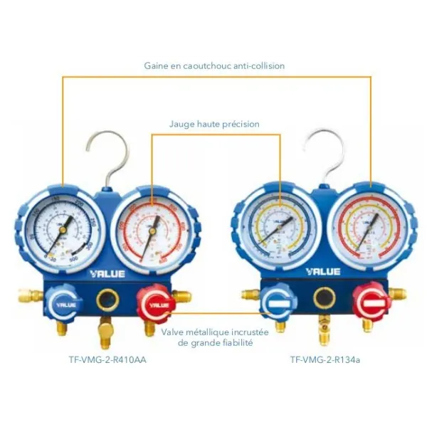 Coffret manomètre R407C - R410A - R32 - R134A VALUE VMG Manifold