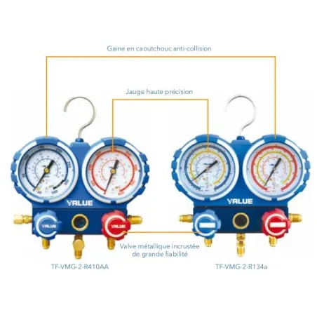 Coffret manomètre R407C - R410A - R32 - R134A VALUE VMG Manifold