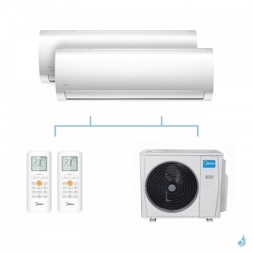 MIDEA climatisation bi split murale Blanc gaz R32 MSMABU-09HRDN8 + MSMABU-09HRDN8 + M20D-18HFN8-Q 5,28kW A++